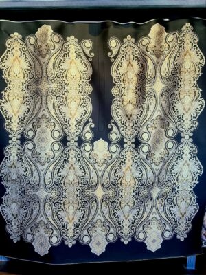 Tesatura Jacquard din fibre naturale - tip panou, design uni royal, Negru / Auriu