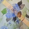 Tesatura Organza din matase naturala imprimată cu flori albastre, pe fond ivoire - imagine 4