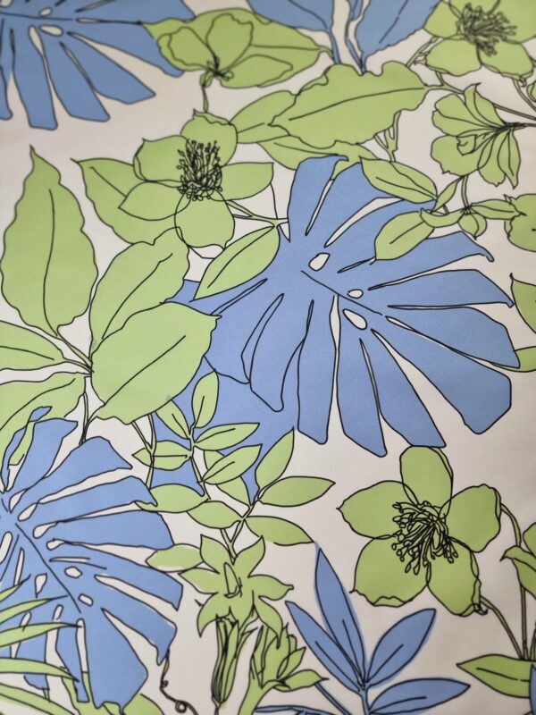 Tesatura din bumbac - popline  cu imprimeu floral, Verde / Bleu / Ivoire - imagine 3