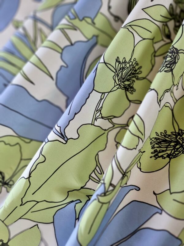 Tesatura din bumbac - popline  cu imprimeu floral, Verde / Bleu / Ivoire - imagine 5