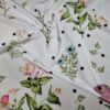 Tesatura tip Tafta cu imprimeu floral dimensionat și buline pe fond Ivoire