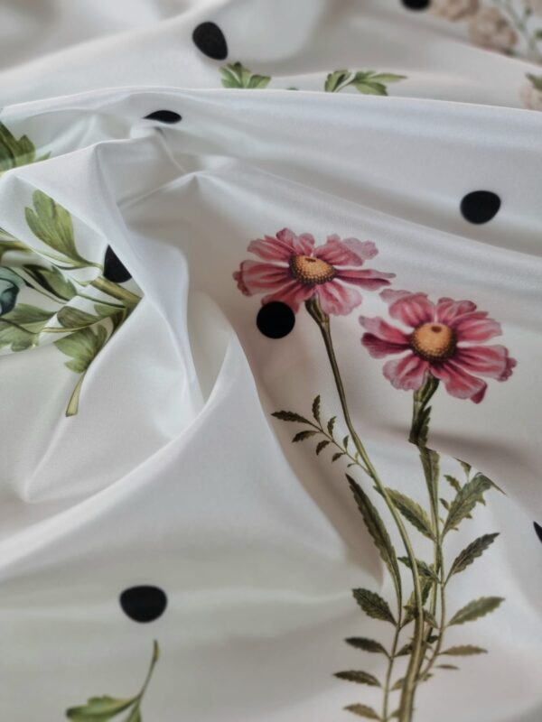 Tesatura tip Tafta cu imprimeu floral dimensionat și buline pe fond Ivoire - imagine 10