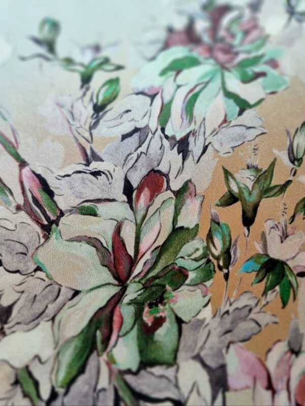 Tesatura Voal din mătase naturală, tip panou - design floral, Pastel - imagine 7