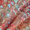 Tesatura brodata cu paiete multicolore pe suport de tulle elastic fond crem deschis - imagine 7