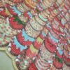 Tesatura brodata cu paiete multicolore pe suport de tulle elastic fond crem deschis - imagine 8