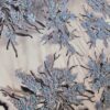Tesatura cu broderie și perle aplicate - design floral pe suport de tulle usor elastic si margini finite,  Bleu / Violet - imagine 3