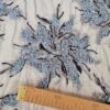 Tesatura cu broderie și perle aplicate - design floral pe suport de tulle usor elastic si margini finite,  Bleu / Violet - imagine 7