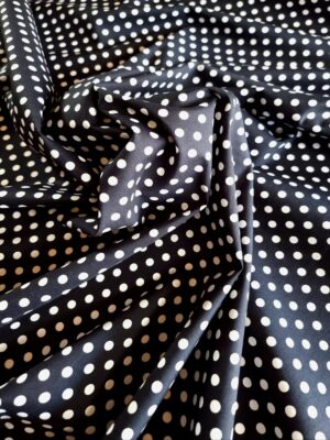 Tesatura din bumbac usor elastica - Imprimeu cu buline albe (6mm) pe fond negru