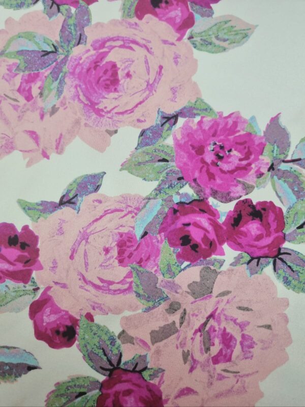 Tesatura duchesse din bumbac imprimat - design floral, Fuxia / Roz / Ivoire / Verde - imagine 8