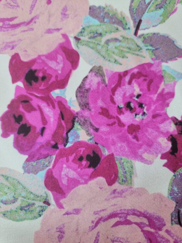 Tesatura duchesse din bumbac imprimat - design floral, Fuxia / Roz / Ivoire / Verde - imagine 5