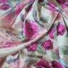 Tesatura duchesse din bumbac imprimat - design floral, Fuxia / Roz / Ivoire / Verde - imagine 6