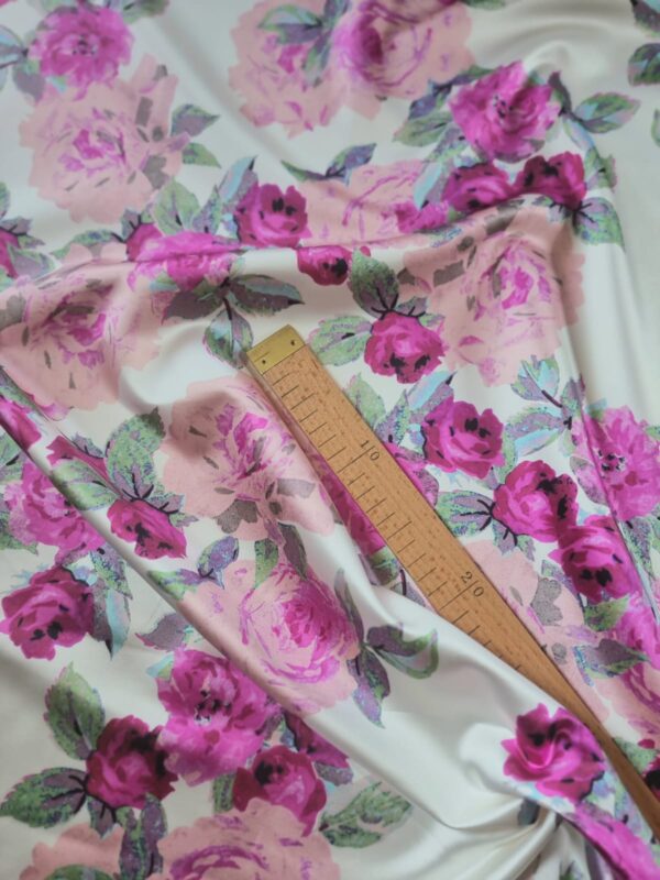 Tesatura duchesse din bumbac imprimat - design floral, Fuxia / Roz / Ivoire / Verde - imagine 7
