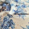 Tesatura Jacquard din matase naturală - imprimeu floral, Ivoire / Albastru - imagine 6