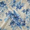Tesatura Jacquard din matase naturală - imprimeu floral, Ivoire / Albastru - imagine 4