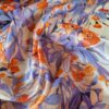 Tesatura din matase naturala cu suprafața cu efect sticlos - design floral,  Violet / Ivoire / Portocaliu