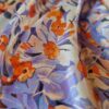 Tesatura din matase naturala cu suprafața cu efect sticlos - design floral,  Violet / Ivoire / Portocaliu - imagine 3