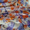 Tesatura din matase naturala cu suprafața cu efect sticlos - design floral,  Violet / Ivoire / Portocaliu - imagine 5