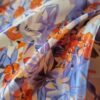 Tesatura din matase naturala cu suprafața cu efect sticlos - design floral,  Violet / Ivoire / Portocaliu - imagine 8