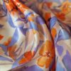 Tesatura din matase naturala cu suprafața cu efect sticlos - design floral,  Violet / Ivoire / Portocaliu - imagine 9