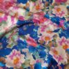 Tesatura shantung plina din matase naturală - design floral, Cyclamen / Albastru / Ivoire