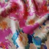 Tesatura shantung plina din matase naturală - design floral, Cyclamen / Albastru / Ivoire - imagine 4