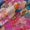 Tesatura shantung plina din matase naturală - design floral, Cyclamen / Albastru / Ivoire - imagine 8