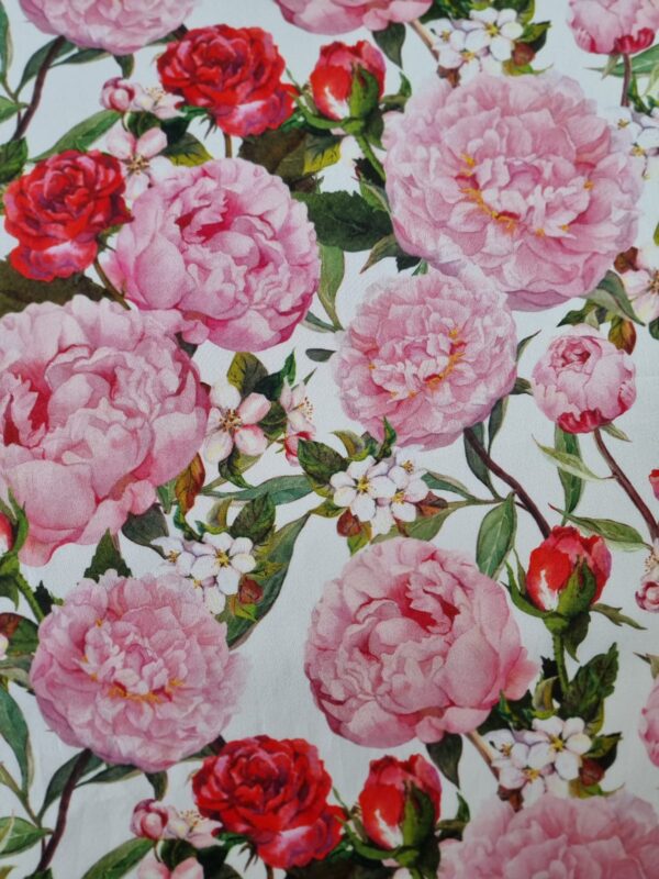 Tesatura din bumbac fin - triplu voal cu design floral, Roz / Ivoire / Verde - imagine 8