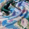 Tesatura crepe de Chine din matase naturala - design floral,  Albastru, Roz, Verde, Lila