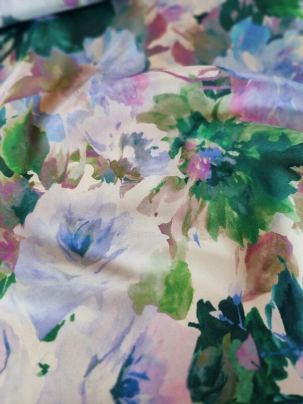 Tesatura crepe de Chine din matase naturala - design floral,  Albastru, Roz, Verde, Lila - imagine 8