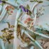 Tesatura crepe de Chine din matase naturala cu imprimeu floral multicolor pe fond Verde / Ivoire - imagine 2