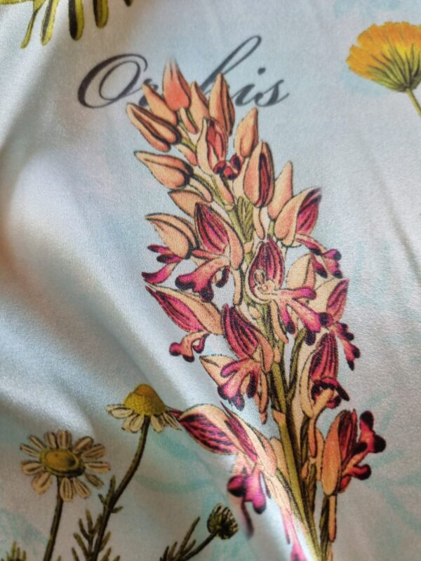 Tesatura crepe de Chine din matase naturala cu imprimeu floral multicolor pe fond Verde / Ivoire - imagine 8