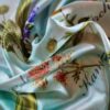 Tesatura crepe de Chine din matase naturala cu imprimeu floral multicolor pe fond Verde / Ivoire - imagine 4