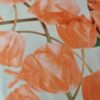 Tesatura Organza din matase naturala Imprimată cu lalele portocalii pe fond verde-ivoire - imagine 3