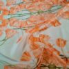 Tesatura Organza din matase naturala Imprimată cu lalele portocalii pe fond verde-ivoire - imagine 8