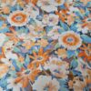 Tesatura Organza din matase naturala - design flori picturale în Portocaliu / Bleu