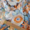 Tesatura Organza din matase naturala - design flori picturale în Portocaliu / Bleu - imagine 4