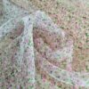 Tesatura Organza din matase naturala - design floral, Roz pe fond Ivoire - imagine 5
