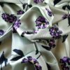 Tesatura twill din matase naturala - design cu flori Violet pe fond Gri - Verzui - imagine 3