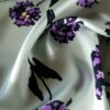 Tesatura twill din matase naturala - design cu flori Violet pe fond Gri - Verzui - imagine 5