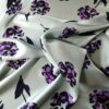 Tesatura twill din matase naturala - design cu flori Violet pe fond Gri - Verzui - imagine 2