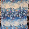 Voal Georgette din matase naturala - tip panou - design floral, Albastru / Alb - imagine 2