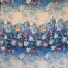 Voal Georgette din matase naturala - tip panou - design floral, Albastru / Alb - imagine 5