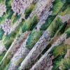Voal din matase naturala - Imprimeu floral cu hortensii Violet și frunze Verzi - imagine 4