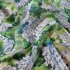 Voal din matase naturala - Imprimeu floral cu hortensii Violet și frunze Verzi - imagine 5