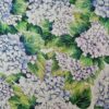 Voal din matase naturala - Imprimeu floral cu hortensii Violet și frunze Verzi - imagine 6