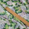 Voal din matase naturala - Imprimeu floral cu hortensii Violet și frunze Verzi - imagine 2