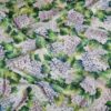 Voal din matase naturala - Imprimeu floral cu hortensii Violet și frunze Verzi
