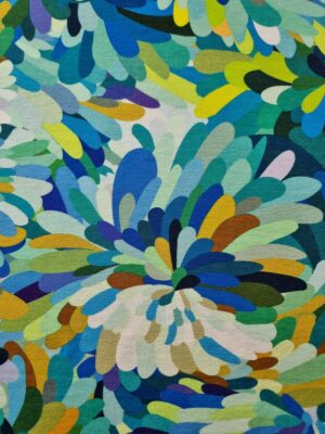 Tesatura jerse din viscoza cu imprimeu abstract - fantasy, Albastru/Verde