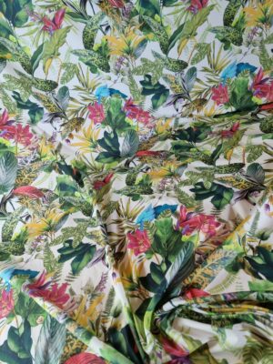 Tesatura Poplin fina din bumbac cu imprimeu exotic,  Multicolor