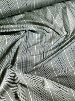 Tesatura tafta tip faille - design liniar - caroiaj , Gri/Negru/Alb